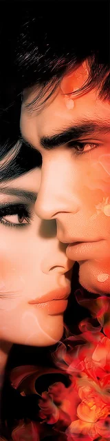 Free dark romance bookmark featuring a couple with orange-toned skin